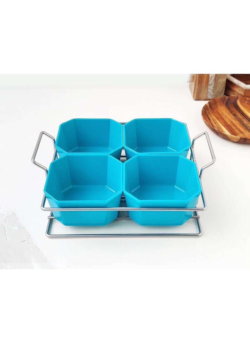 Appeasy - appeasy Silver Plated Wire Tray with 4 Bowl Server Set for Center Table for Dessert Appetizer Serving Bowl Friut Chip dip Bowl Set for Parties - Image 1
