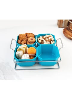 Appeasy appeasy Silver Plated Wire Tray with 4 Bowl Server Set for Center Table for Dessert Appetizer Serving Bowl Friut Chip dip Bowl Set for Parties  - Image 4