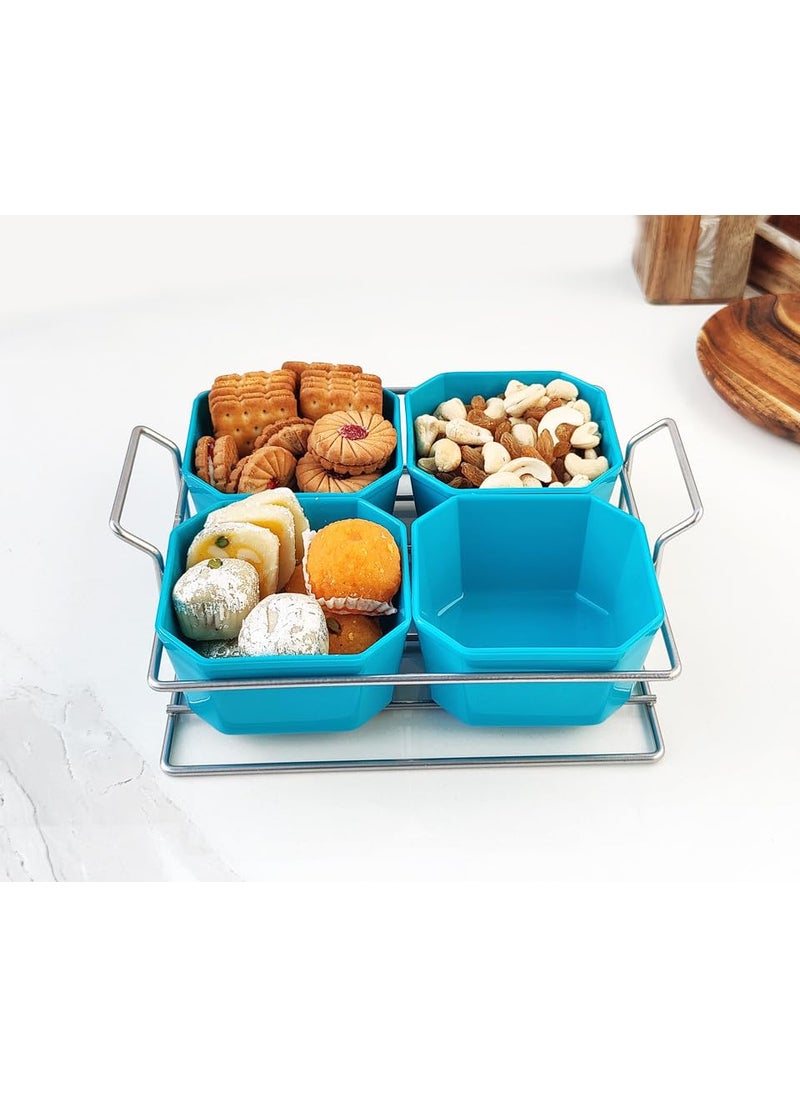 Appeasy - appeasy Silver Plated Wire Tray with 4 Bowl Server Set for Center Table for Dessert Appetizer Serving Bowl Friut Chip dip Bowl Set for Parties - Image 1