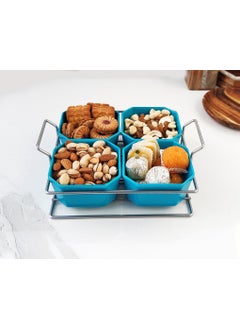 Appeasy appeasy Silver Plated Wire Tray with 4 Bowl Server Set for Center Table for Dessert Appetizer Serving Bowl Friut Chip dip Bowl Set for Parties  - Image 1