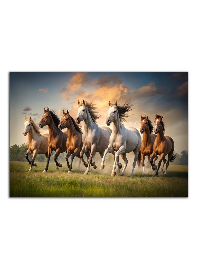 FlyBuy HUB Flybuy Hub Premium Canvas Wall Painting, 7 Running Horses, Vastu Design, Living Room Decor (Colour 1, 18 X 12 INCH, Wrapped Canvas) - Image 1