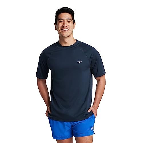Speedo Men's Uv Swim Shirt Short Sleeve Loose Fit Easy Tee, New Navy, Uv Swim Shirt Short Sleeve Loose Fit Easy Tee - Image 1