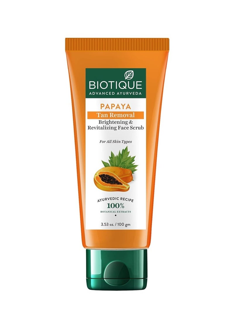 Biotique Papaya Tan Removal Brightening & Revitalizing Face Scrub | Gentle Exfoliation | Smooth and Clear Complexation | 100% Botanical Extracts| Suitable for All Skin Types | 100g - Image 1