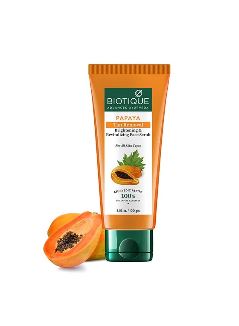Biotique Papaya Tan Removal Brightening & Revitalizing Face Scrub | Gentle Exfoliation | Smooth and Clear Complexation | 100% Botanical Extracts| Suitable for All Skin Types | 100g - Image 2