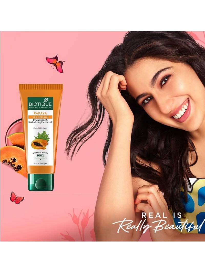 Biotique Papaya Tan Removal Brightening & Revitalizing Face Scrub | Gentle Exfoliation | Smooth and Clear Complexation | 100% Botanical Extracts| Suitable for All Skin Types | 100g - Image 3