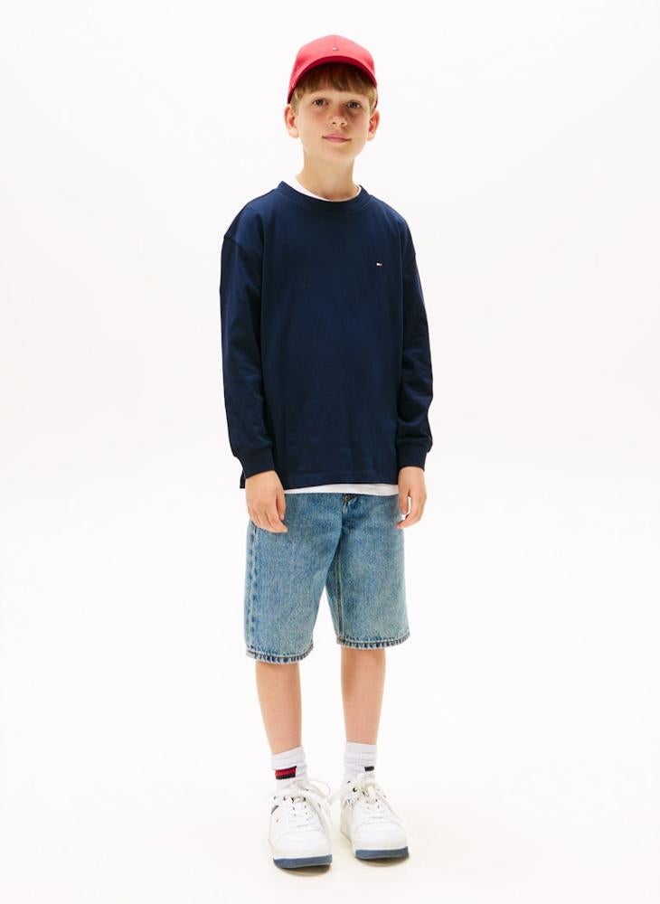 تومي هيلفيغر تيشيرت أساسي بأكمام طويلة ورقبة دائرية للأطفال - Image 3