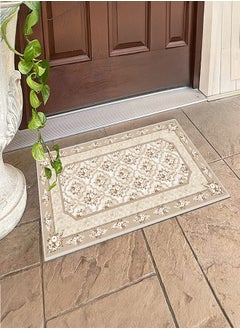 In-House Soft Velvet Turkish Rectangular Door & Bath Mat - Brown - 60x40 cm  - Image 1