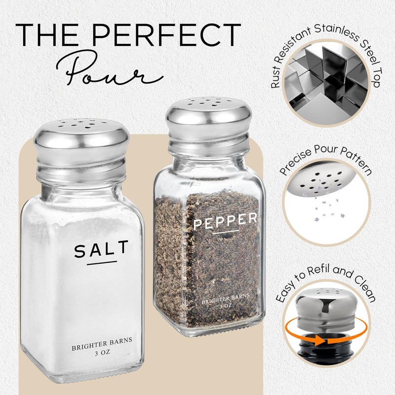 Brighter Barns Glass Salt and Pepper Shakers Set by Brighter Barns Modern Kitchen Decor Dining Table Countertop Accessory Rustic Farmhouse Vintage Glass Shakers with Stainless Steel Lids for Home Restaurant - Image 4