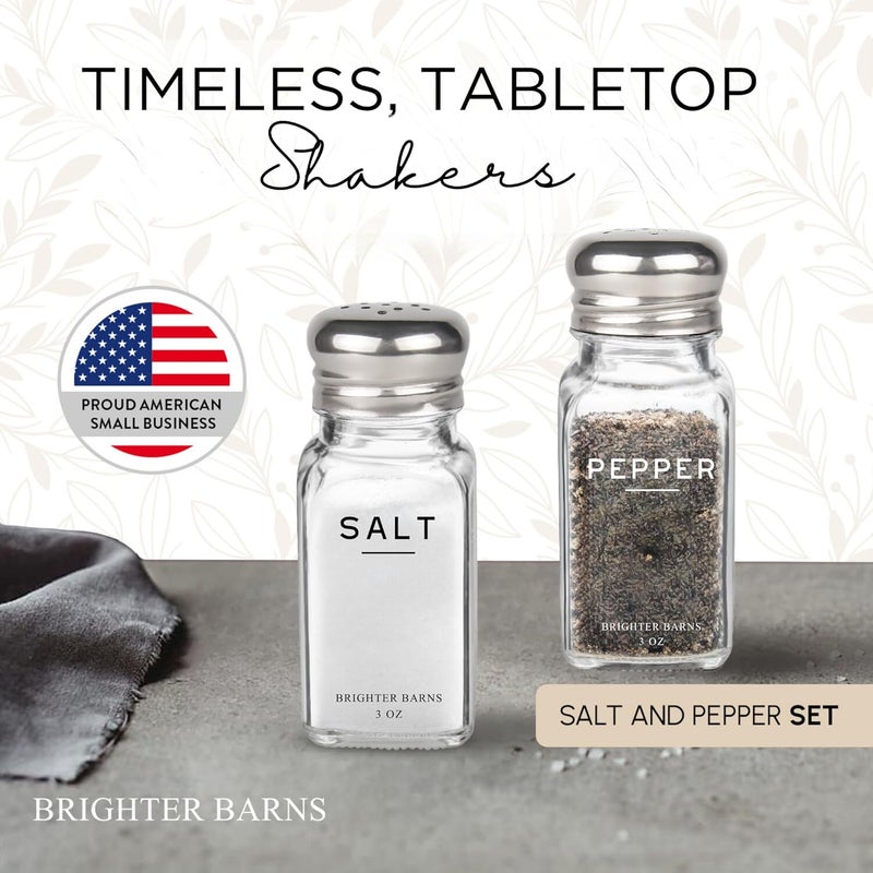Brighter Barns Glass Salt and Pepper Shakers Set by Brighter Barns Modern Kitchen Decor Dining Table Countertop Accessory Rustic Farmhouse Vintage Glass Shakers with Stainless Steel Lids for Home Restaurant - Image 2
