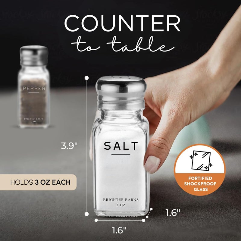 Brighter Barns Glass Salt and Pepper Shakers Set by Brighter Barns Modern Kitchen Decor Dining Table Countertop Accessory Rustic Farmhouse Vintage Glass Shakers with Stainless Steel Lids for Home Restaurant - Image 3