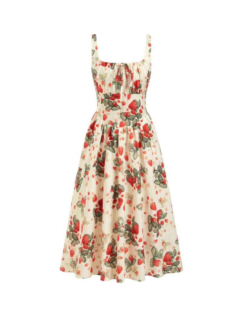 CIDER Women's Strawberry Floral Maxi Dress Sleeveless Square Neck Flowy Milkmaid Dress Cottage Core Trendy Summer Outfits - Image 1