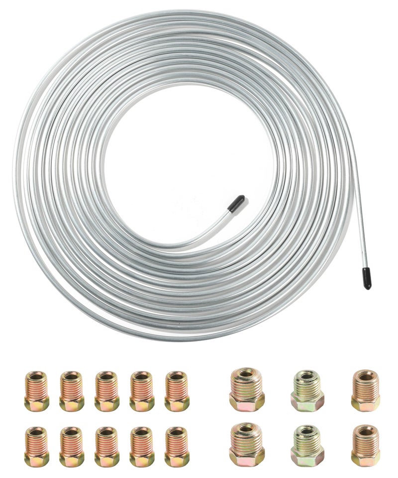 RACOONA 25Ft 316 Brake Line Tubing KitCopper Nickel Brake LineCar Accessories Flexible Copper Coated Alloy Brake Line Tubing Coil with 16 FittingsFits Hydraulic Braking Systems etc Silver - Image 2