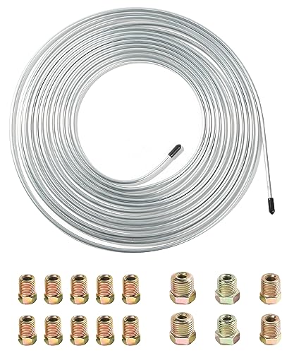 RACOONA 25Ft 316 Brake Line Tubing KitCopper Nickel Brake LineCar Accessories Flexible Copper Coated Alloy Brake Line Tubing Coil with 16 FittingsFits Hydraulic Braking Systems etc Silver - Image 1