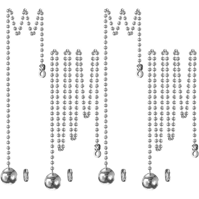HESTYA 1 Meter Length Ceiling Fan Light Pull Cord Ball Beaded Metal Pull Chain Extension with Connector 4 Sets Silver