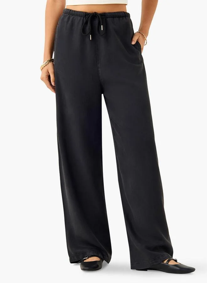 Lee Cooper High-Rise Wide Leg Pants with Drawstring Closure and Pockets