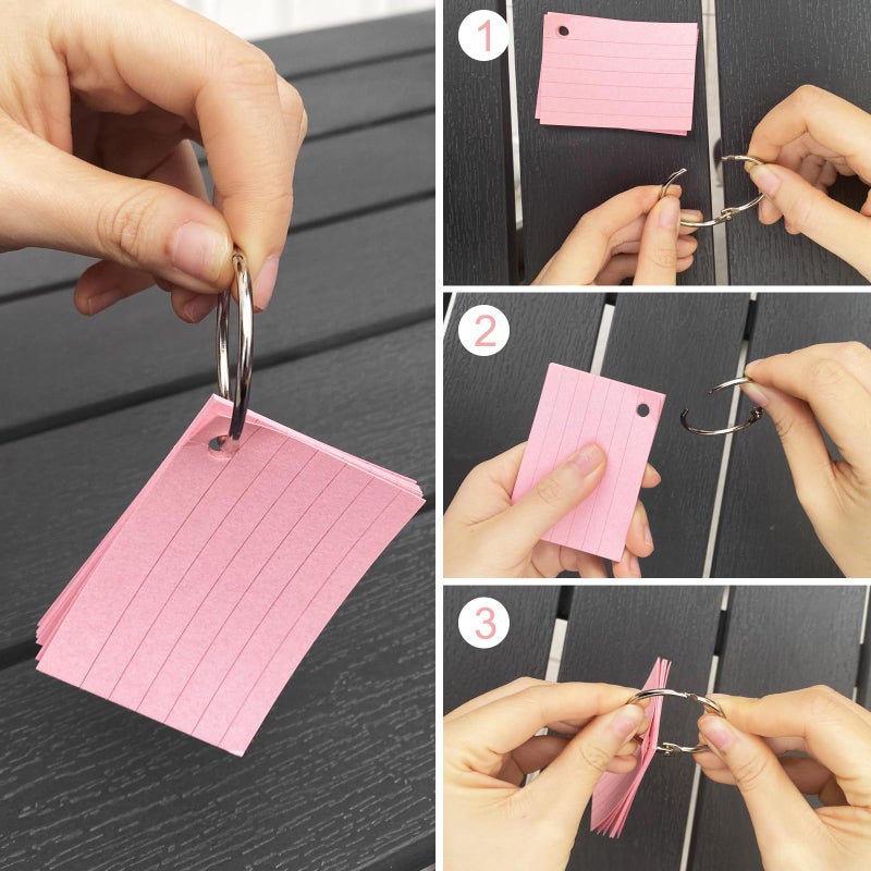 Chiluxendo 1000 Pieces A8 Cards, Vocabulary Cards, Index Cards with 10 Rings Binding, Flash Cards Cardstock, Flashcards, for School Office Home Study Notes (10 Colors) - Image 4