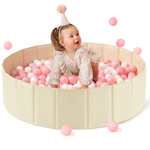Hikiddy Baby Ball Pit Foldable 315 Inch Ball Pits for Toddlers Round Kiddie Baby Playpen Ball Pool Idea Gift for BabiesBalls NOT IncludedLight Beige - Image 1