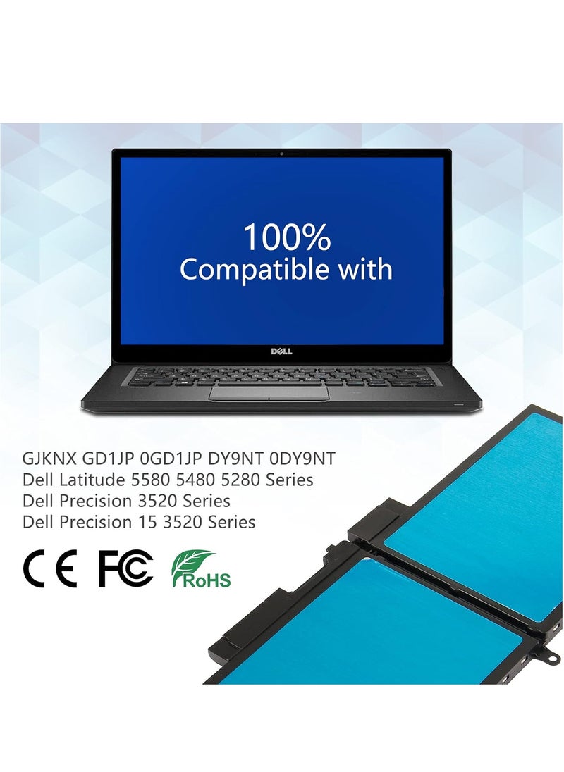 Generic GJKNX GD1JP 68Wh Battery for Dell Latitude 5480 5580 5490 5280 5290 5491 5495 5590 5591 E5480 E5580 E5490 E5590 Precision 3520 3533 5353535353520 0 DY9N T 5YHR4 451-BBZG [4 Cells/7.6V], Lithium.  - Image 3