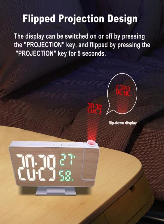 PASHANDOZ Digital Desktop Large Display Wood Pattern LED Alarm Clock with Rotating Projectors and Temperature Humidity Display Snooze Function Digital Smart Alarm Clock with Rotating Projection - Image 3