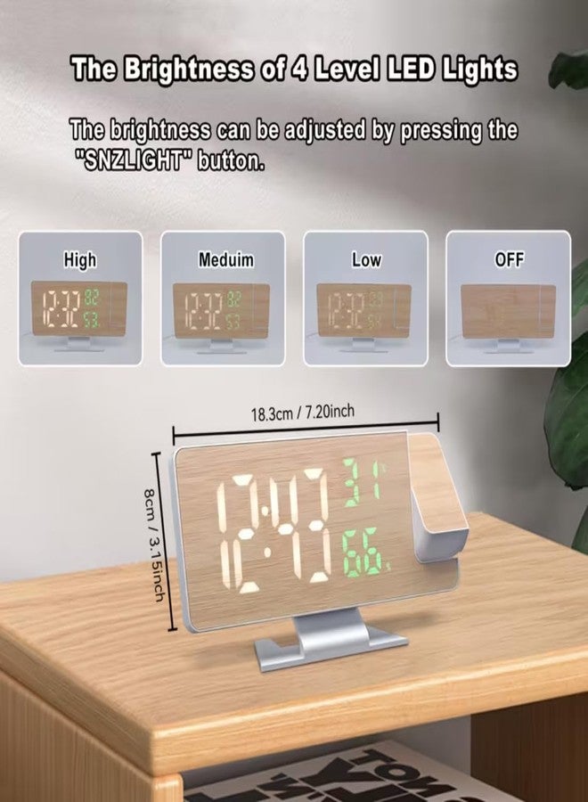 PASHANDOZ Digital Desktop Large Display Wood Pattern LED Alarm Clock with Rotating Projectors and Temperature Humidity Display Snooze Function Digital Smart Alarm Clock with Rotating Projection - Image 5