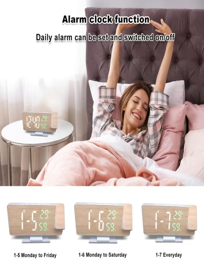 PASHANDOZ Digital Desktop Large Display Wood Pattern LED Alarm Clock with Rotating Projectors and Temperature Humidity Display Snooze Function Digital Smart Alarm Clock with Rotating Projection - Image 4