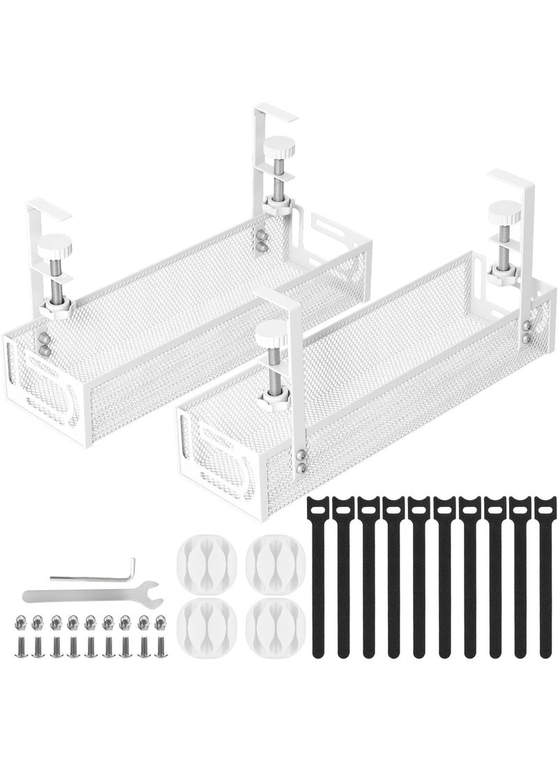 Under Desk Cable Management Tray (2 Pack) – 15.7" Steel No-Drill Wire Organizer with Side-Opening Design for Computer, Home Office, and Entertainment Center – White - Image 3