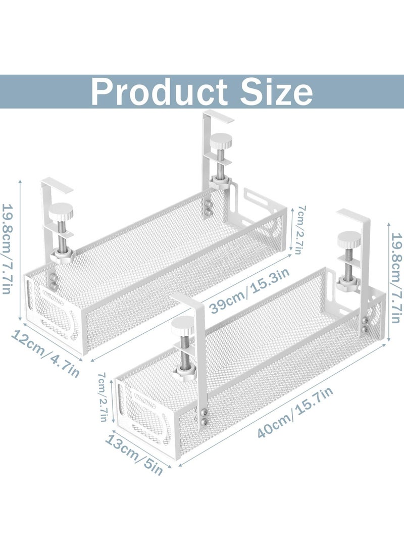 Under Desk Cable Management Tray (2 Pack) – 15.7" Steel No-Drill Wire Organizer with Side-Opening Design for Computer, Home Office, and Entertainment Center – White - Image 2