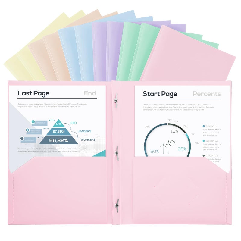 SUIN Plastic Project-Folders with 2 Pockets & 3 Prong, Bulk Pack Project File-Folder for US Letter Size Papers, Ideal for School & Office, Assorted Pastel Colors (Assorted Colors - 12 Packs) - Image 1
