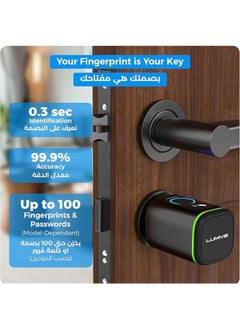LUMIVE Lumive Smart Door Lock Support Up to 100 Fingerprints, Smart Lock with Remote App Unlocking, 2x RFID Smart Card , Black , 70mm Cylinder, Battery Included  - Image 2