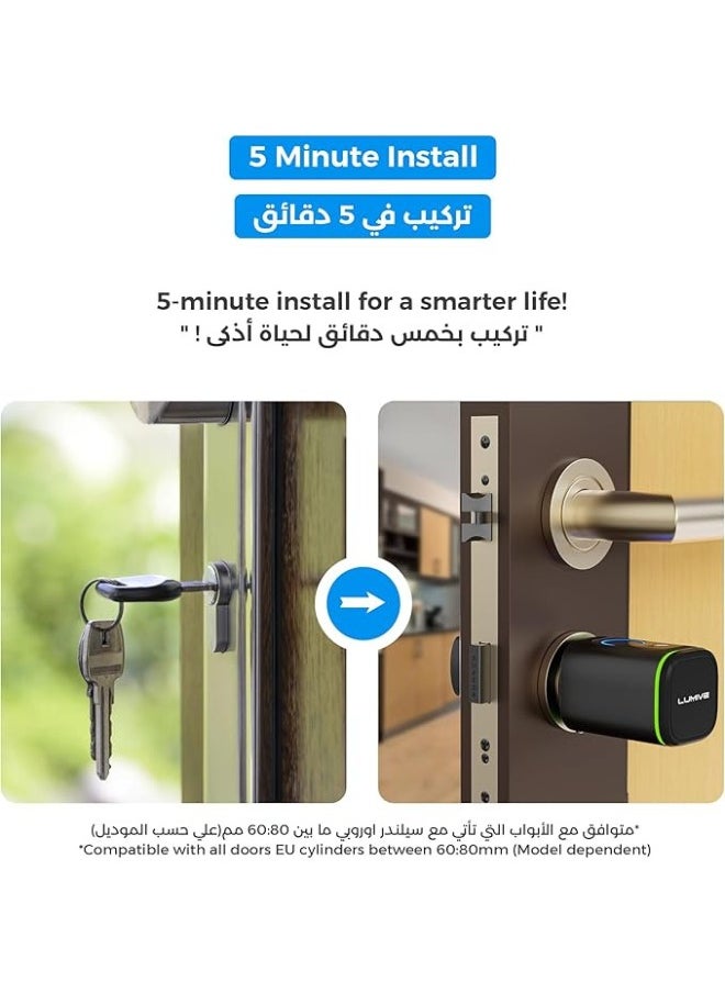 لوميف - قفل باب ذكي من لوميف يدعم حتي 100 بصمة , قفل ذكي يدعم الفتح عن طريق تطبيق الجوال , شامل 2 بطاقة ذكية , أسود , بطول 70مم ويشمل البطارية - Image 1