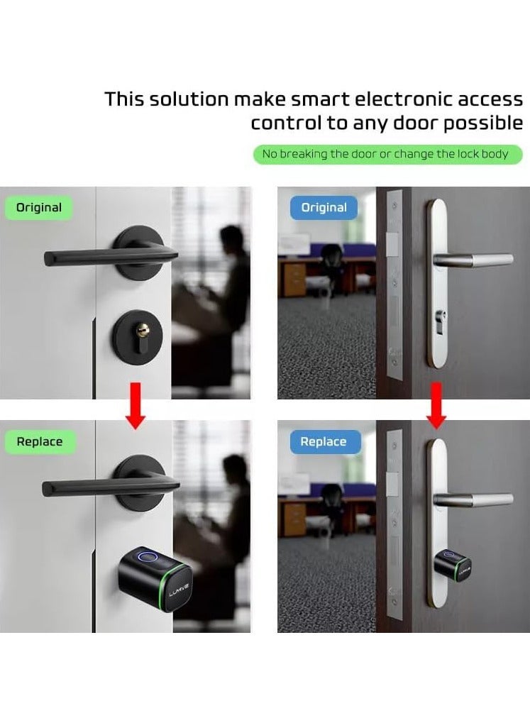 لوميف قفل باب ذكي من لوميف|للأبواب الداخلية فقط| يدعم حتي 100 بصمة , قفل ذكي يدعم الفتح عن طريق تطبيق الجوال , شامل 2 بطاقة ذكية , أسود , بطول 70مم ويشمل البطارية - Image 5