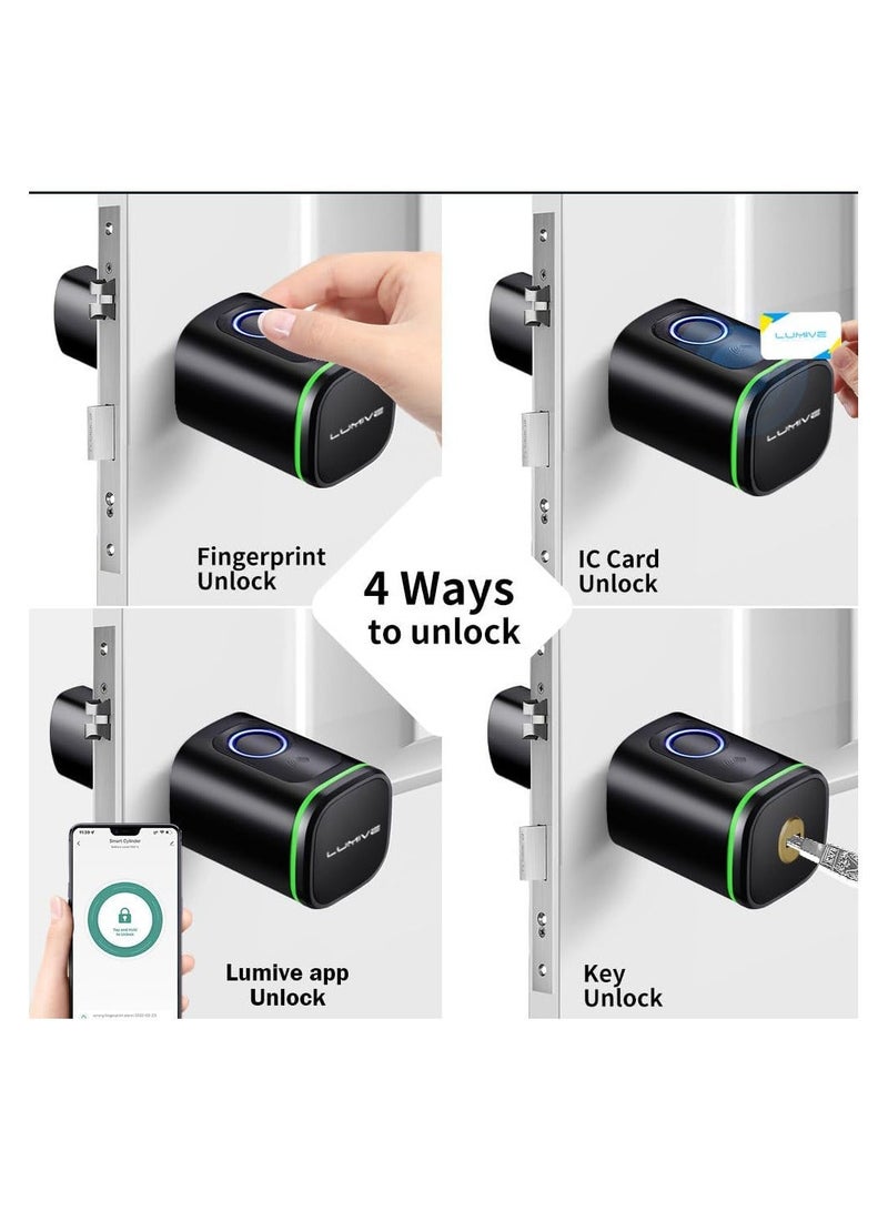لوميف قفل باب ذكي من لوميف|للأبواب الداخلية فقط| يدعم حتي 100 بصمة , قفل ذكي يدعم الفتح عن طريق تطبيق الجوال , شامل 2 بطاقة ذكية , أسود , بطول 70مم ويشمل البطارية - Image 2