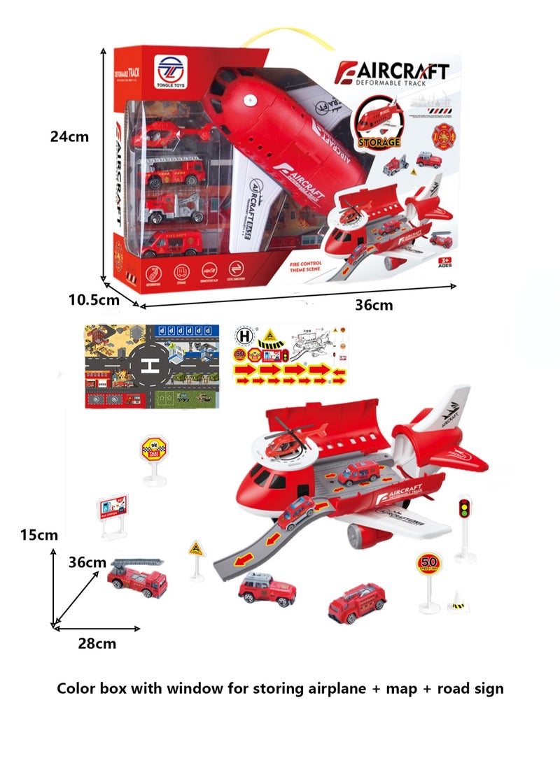 Children's Toy Airplane Can Be Stored In The Passenger Plane Set Mode(Red Transport Plane Storage Aircraft + Map + Road Sign Window Color Box)  - Image 2