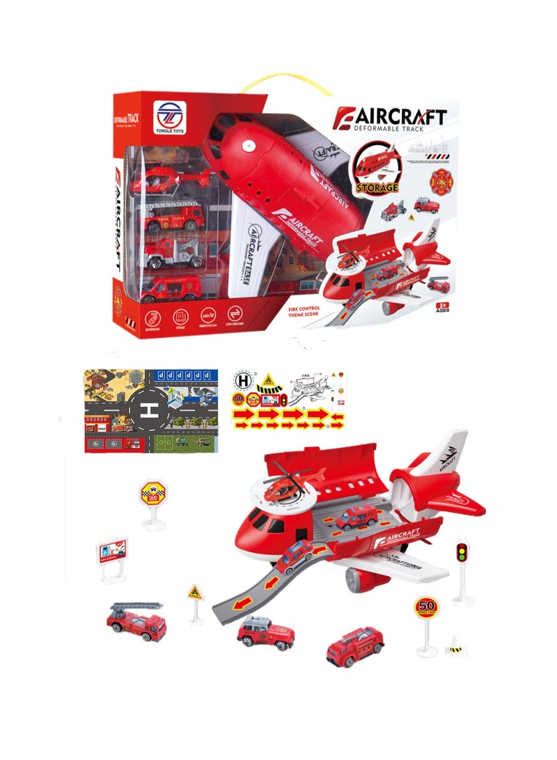 Children's Toy Airplane Can Be Stored In The Passenger Plane Set Mode(Red Transport Plane Storage Aircraft + Map + Road Sign Window Color Box)  - Image 1