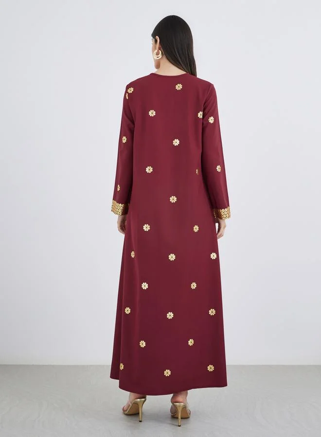 Styli Styli Foil Placement Print V Neck Jalabiya