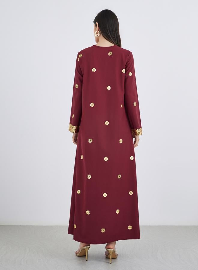 Styli Foil Placement Print V Neck Jalabiya - Image 5