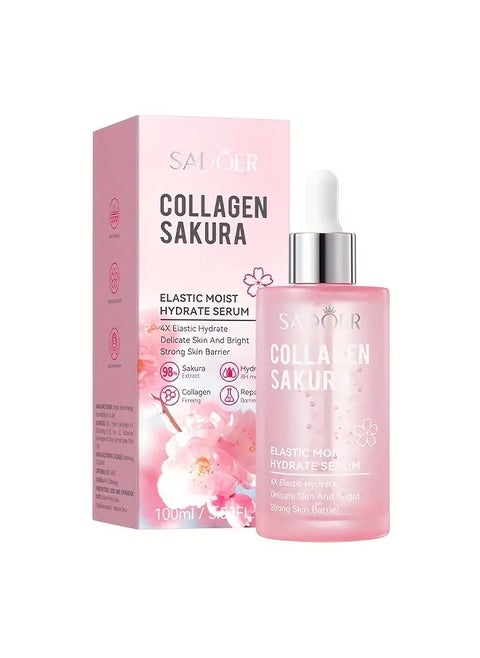 100ml Sakura Collagen Elastic Serum - Hydrates, Strengthens, and Smoothens Skin for a Delicate and Bright Complexion, Improves Dryness, and Enhances Skin Elasticity for a Youthful Glow