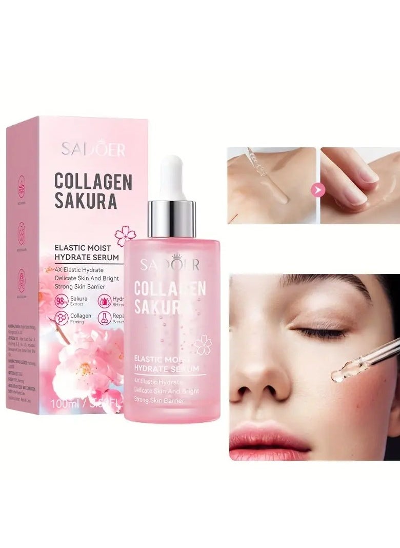 100ml Sakura Collagen Elastic Serum - Hydrates, Strengthens, and Smoothens Skin for a Delicate and Bright Complexion, Improves Dryness, and Enhances Skin Elasticity for a Youthful Glow