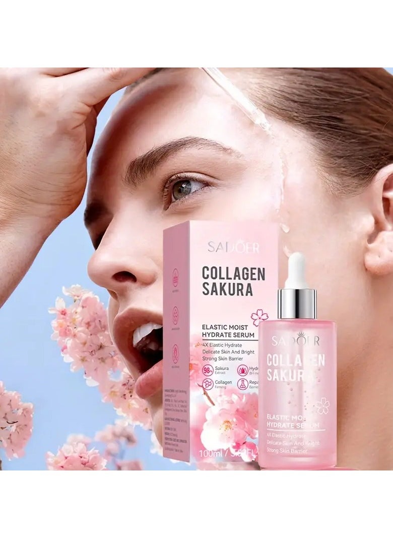 100ml Sakura Collagen Elastic Serum - Hydrates, Strengthens, and Smoothens Skin for a Delicate and Bright Complexion, Improves Dryness, and Enhances Skin Elasticity for a Youthful Glow