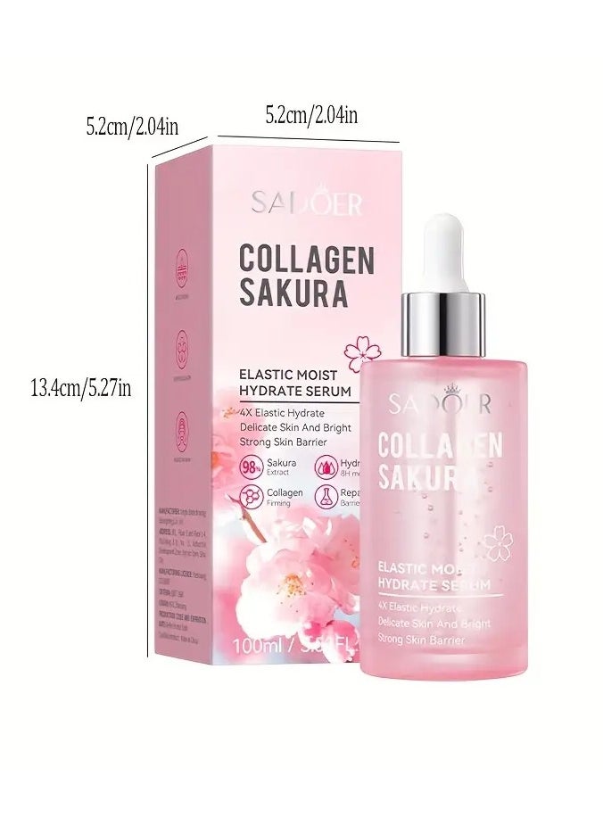 100ml Sakura Collagen Elastic Serum - Hydrates, Strengthens, and Smoothens Skin for a Delicate and Bright Complexion, Improves Dryness, and Enhances Skin Elasticity for a Youthful Glow