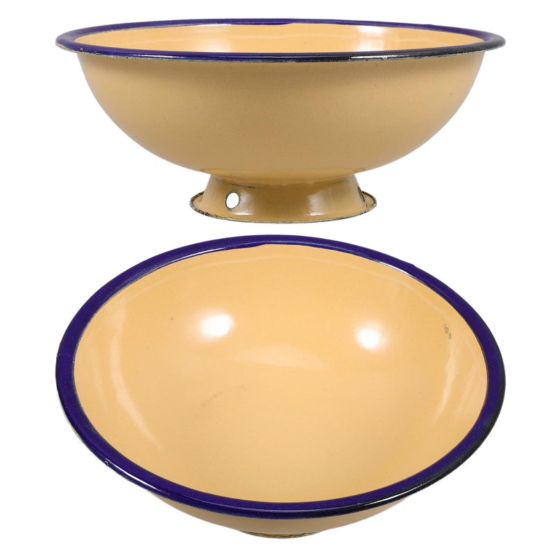 Vintage Enamel Bowl Set 2 Pieces 16cm Yellow Kitchen Storage Bowls - Image 2