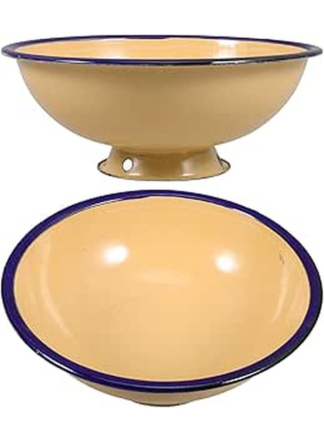 Vintage Enamel Bowl Set 2 Pieces 16cm Yellow Kitchen Storage Bowls - Image 1