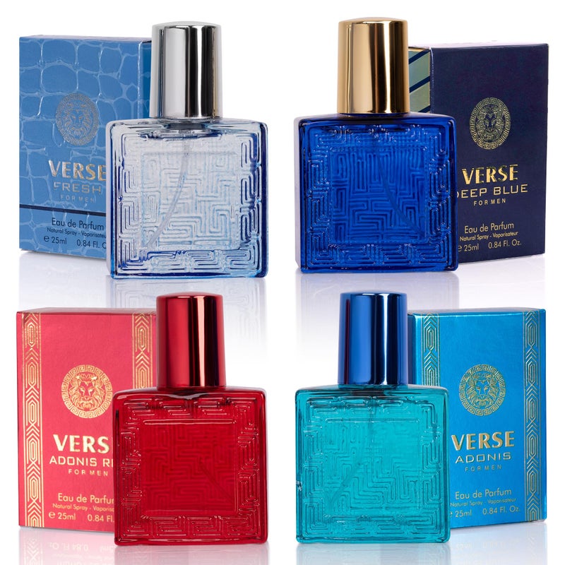 NovoGlow Verse Mini 4-Piece Fragrance Gift Set for Men - Aromatic, Floral, Oriental & Woody Notes - Individually Boxed - Travel Size - 25ml Eau De Parfum - Image 1