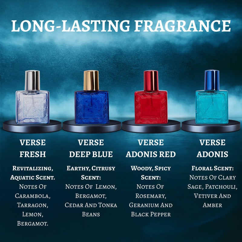 NovoGlow Verse Mini 4-Piece Fragrance Gift Set for Men - Aromatic, Floral, Oriental & Woody Notes - Individually Boxed - Travel Size - 25ml Eau De Parfum - Image 4