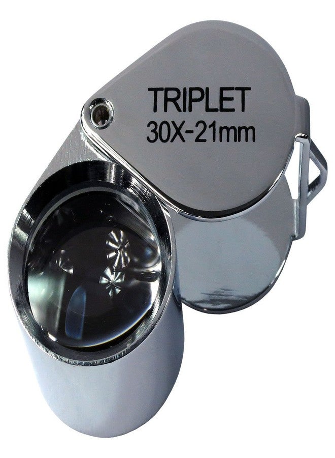 HTS 203D0 30x 21mm Chrome Triplet Jeweler's Loupe with Leather Case - Image 1