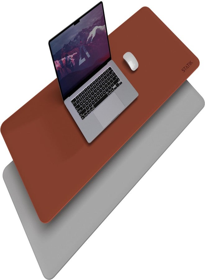 STATIK TaskPad Leather Mouse Pad for Desktop - Large Waterproof Desk Cover on Top of Desks, Big Gaming Surface Area 35.4" x 16.5" - Double-Sided XL Keyboard Mat (Brown, Grey) - Image 1