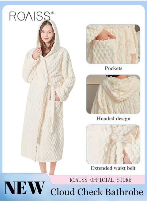 Thicken Absorbent Bathrobe Unisex Cloud Pattern Coral Fleece Sleepwear Autumn Winter Ladies Lightweight Soft Non Shedding Robe with Hood