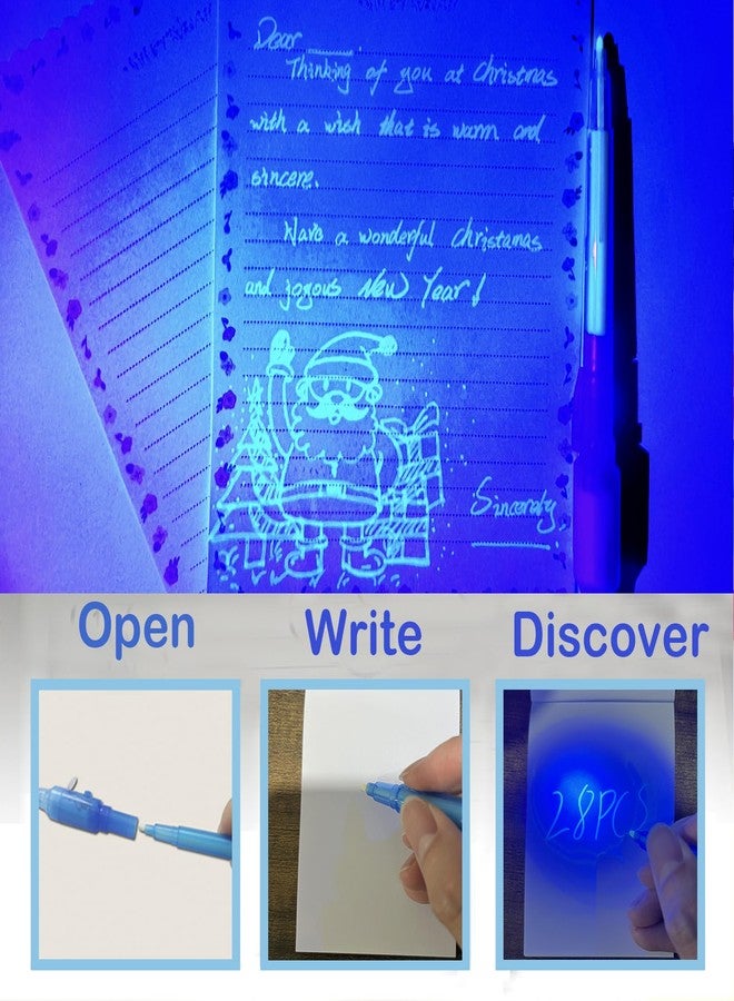 إس سي ستايل أقلام حبر غير مرئي من SCStyle، 28 قلمًا مع قلم تحديد سحري يعمل بالأشعة فوق البنفسجية لكتابة الرسائل السرية والمعلومات، هدايا مثالية لأعياد الميلاد، وعيد الفصح، والهالوين، وعيد الميلاد للطلاب - Image 3