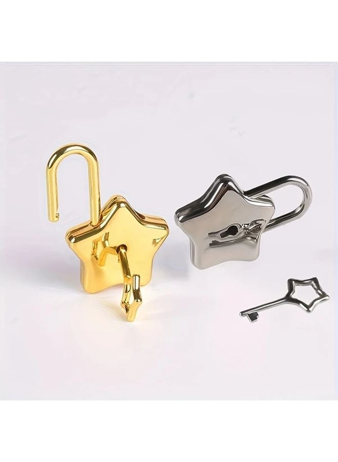 Charming Star Shaped Metal Padlock With Keys Zinc Alloy In Golden And Silvery Colors - Image 1