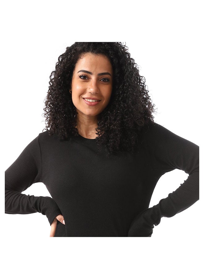 Andora Black Ribbed Casual Tracksuit Set_Black - Image 3
